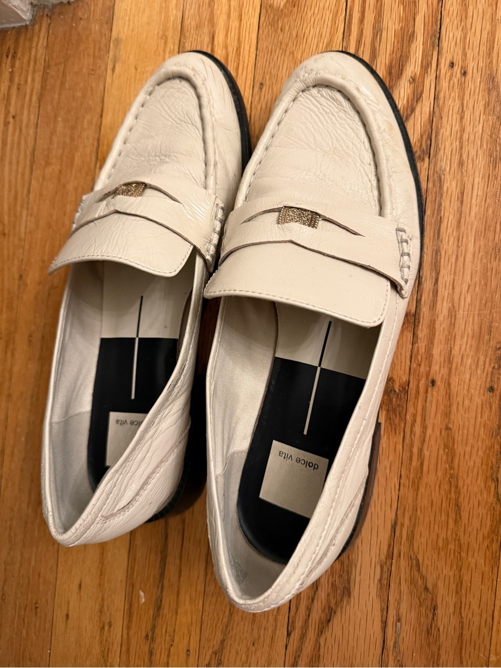 Dolce Vita Cream Leather Penny Loafers with Gold Accent - Picture 2 of 4